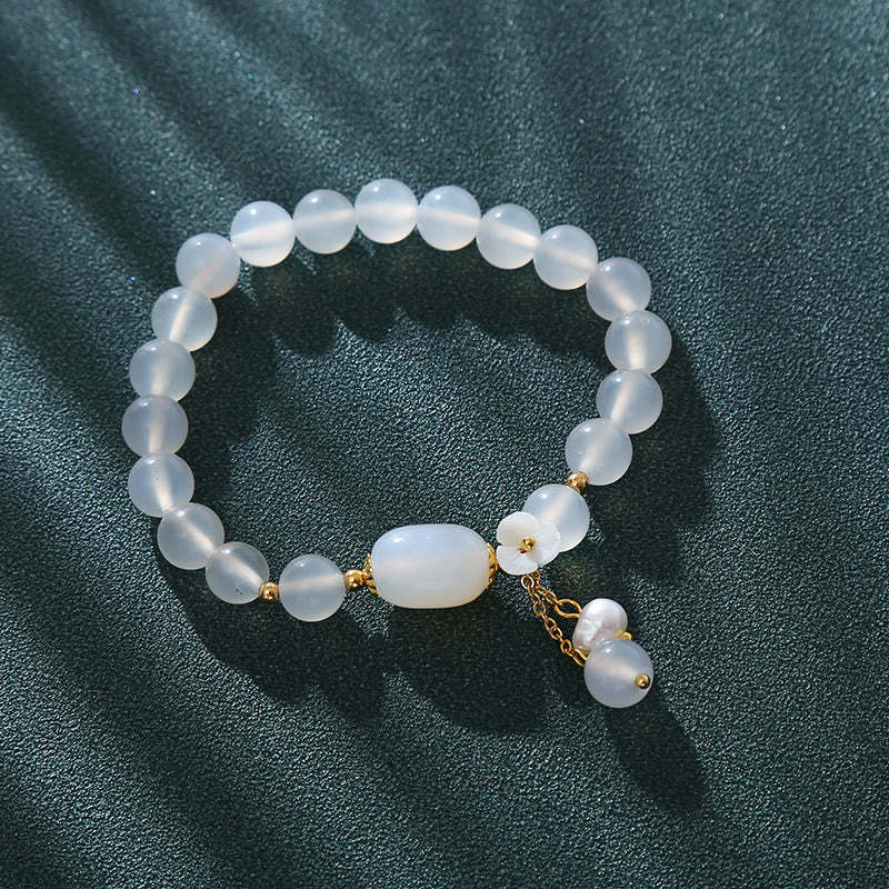 White Agate Pearl Flower Luck Bracelet