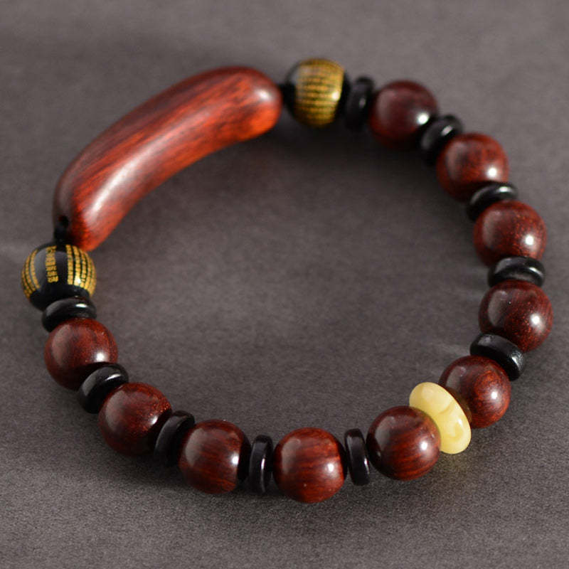 Small Leaf Red Sandalwood Om Mani Padme Hum Engraved Protection Bracelet
