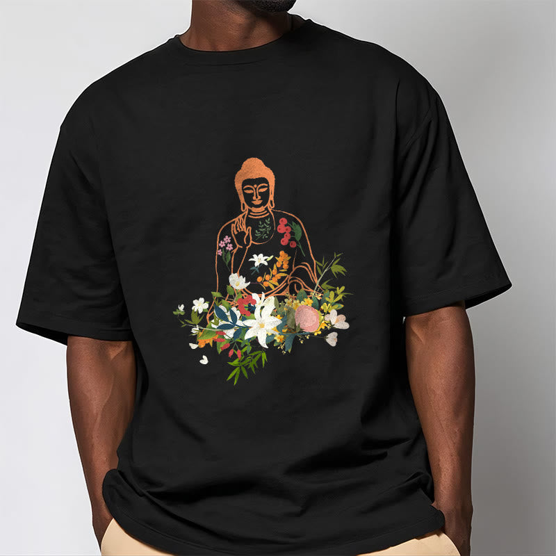 Meditating mystic zen Blooming Flowers Pattern Tee T-shirt