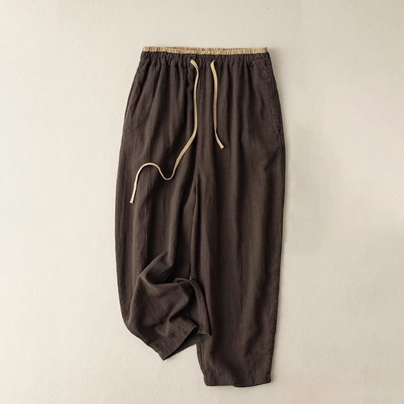 Casual Solid Color Cotton Linen Drawstring Women's Pants With Pockets