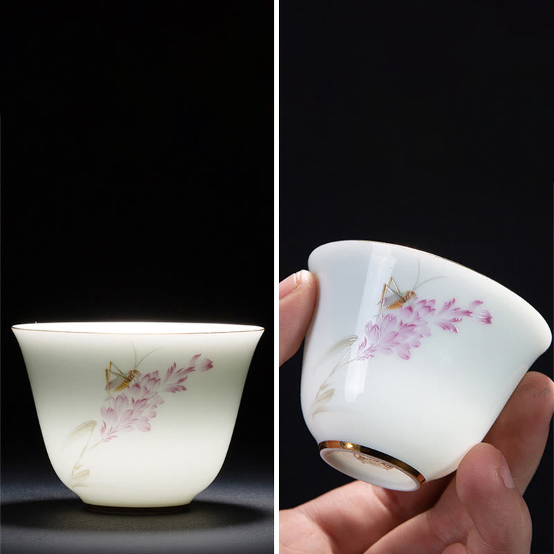 Colorful Flowers Orchid Sea Waves Blue and White Porcelain Ceramic Teacup Kung Fu Tea Cup