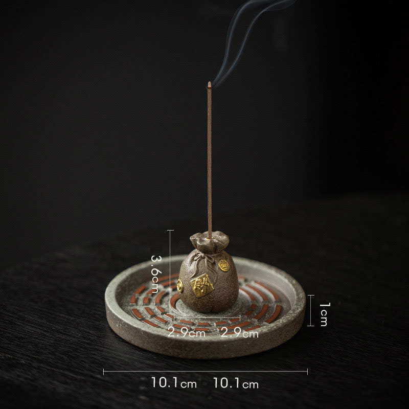 Small Treasure Bowl Lucky Bag Bagua Tray Healing Ceramic Stick Incense Burner Decoration