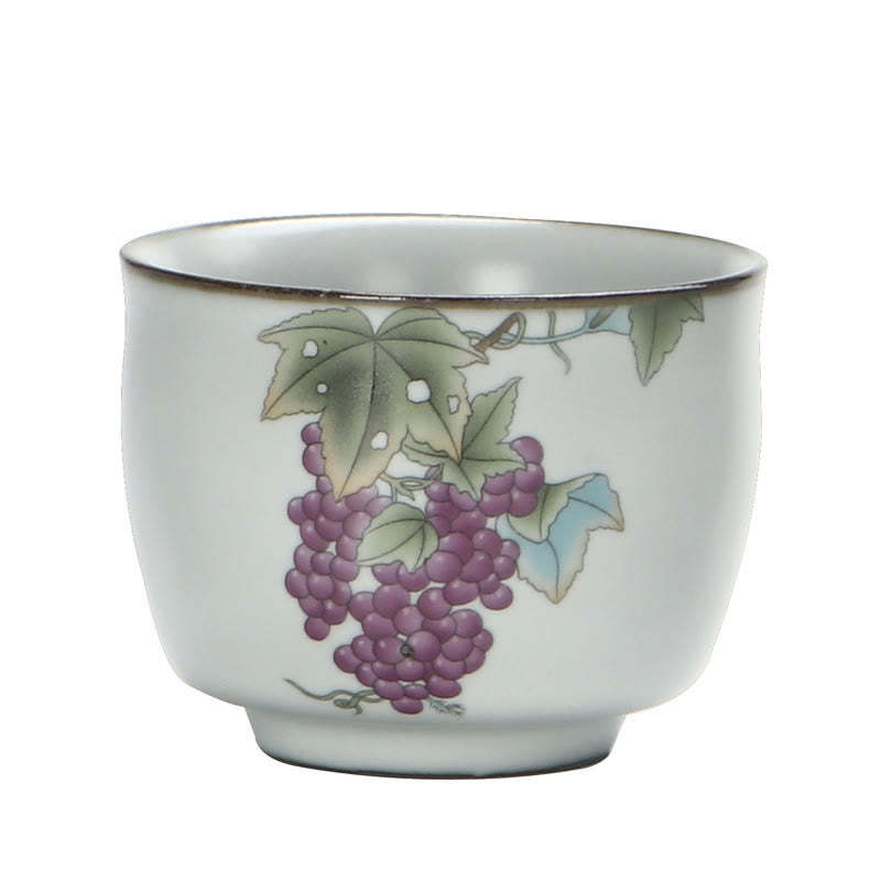 Loquat Lychee Snow Scenery Landscape Grape Apple Ceramic Teacup Kung Fu Tea Cup