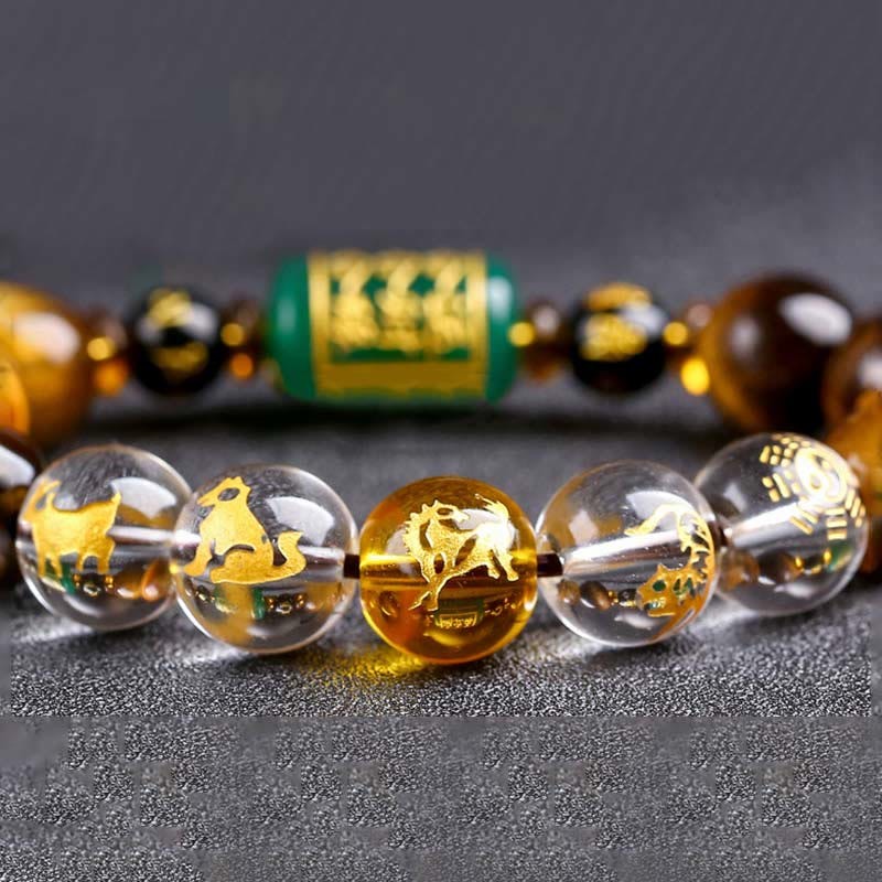 Chinese Zodiac Tiger Eye White Crystal Courage Bracelet