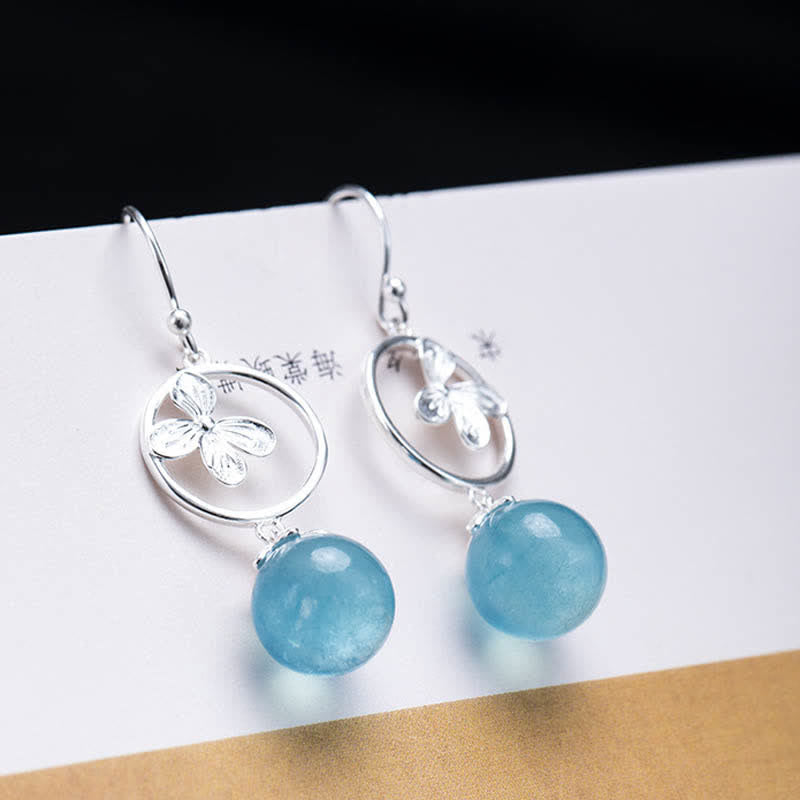 925 Sterling Silver Natural Aquamarine Leaf Flower Peace Earrings Necklace
