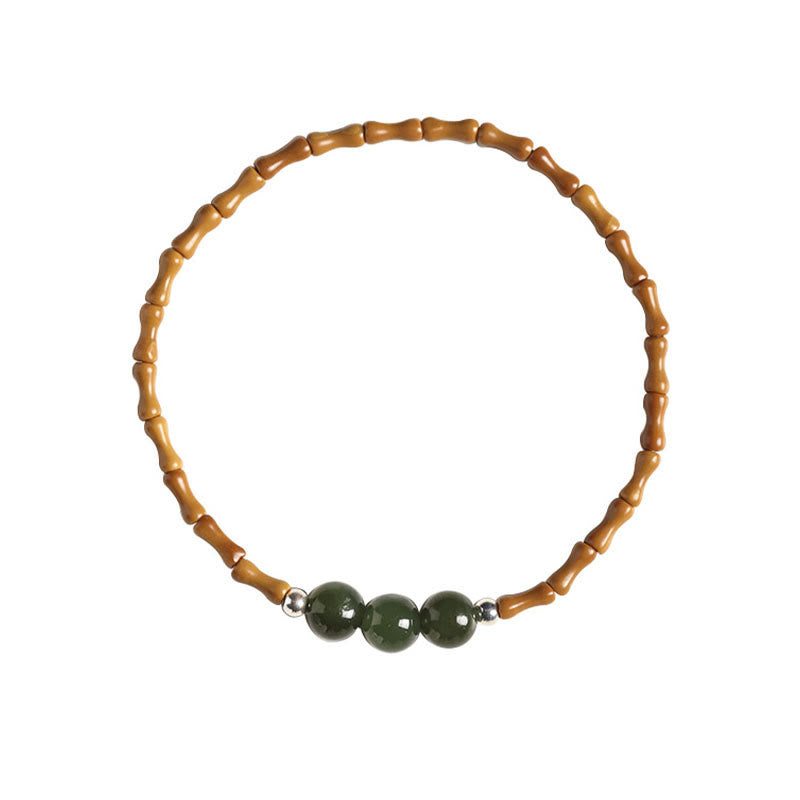 Natural Olive Pit Bamboo Pattern Hetian Jade Beads Luck Bracelet