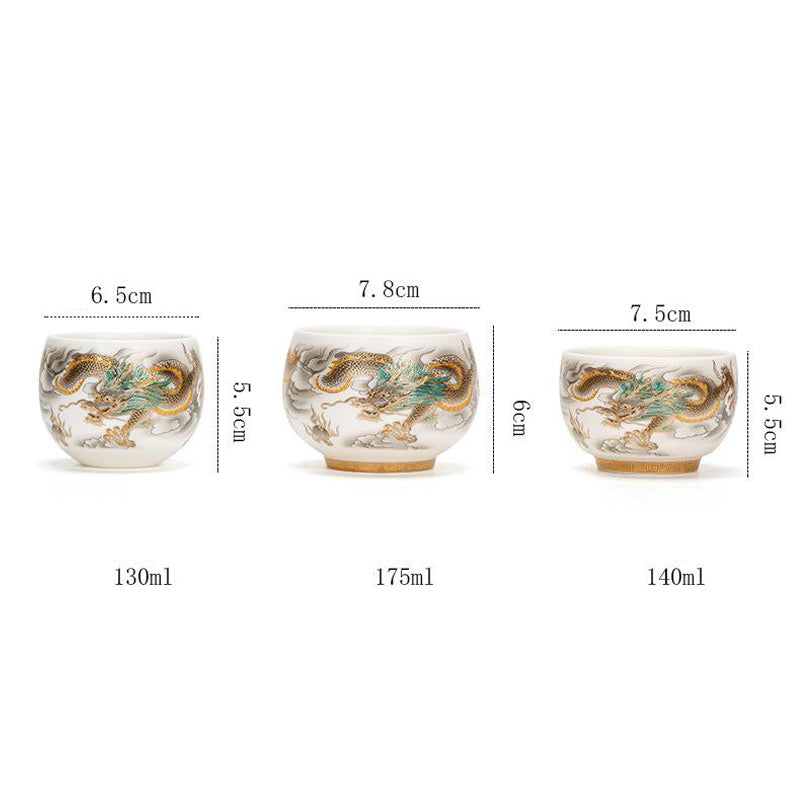 Dragon Phoenix Auspicious Clouds Ceramic Teacup Kung Fu Tea Cup With Gift Box