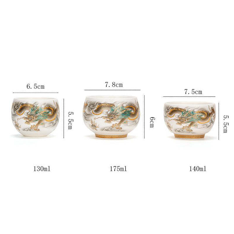 Dragon Phoenix Auspicious Clouds Ceramic Teacup Kung Fu Tea Cup With Gift Box