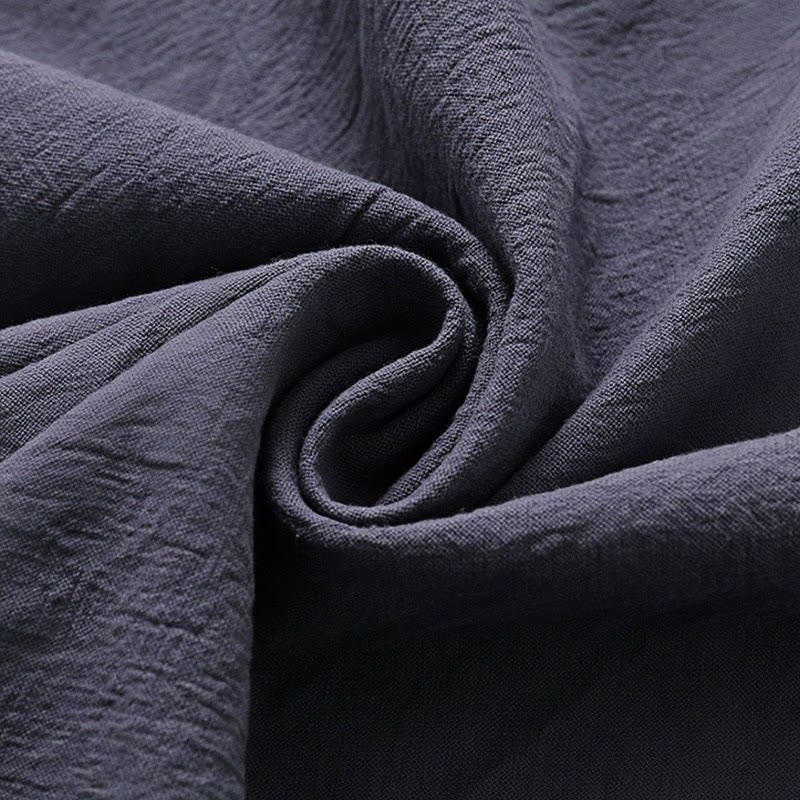 2Pcs Simple Design Chinese Frog-Button Shirt Drawstring Wide Leg Pants With Pockets Men's Meditation Cloth Set