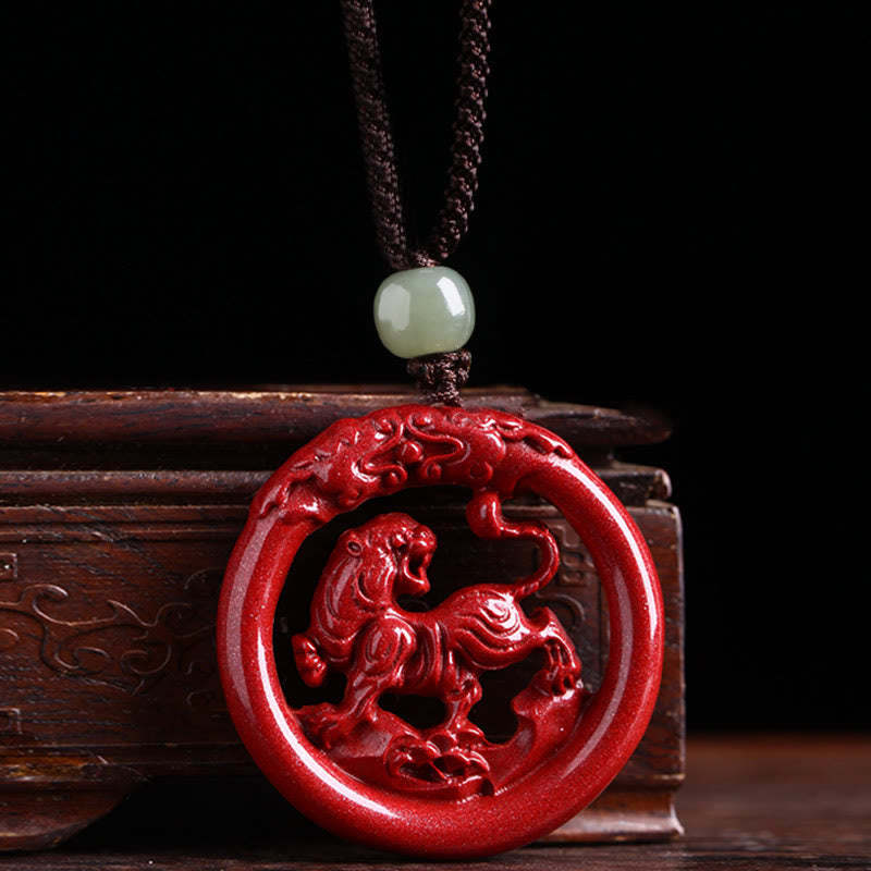 Chinese Zodiac Cinnabar Hetian Jade Peace Buckle Calm Necklace Pendant