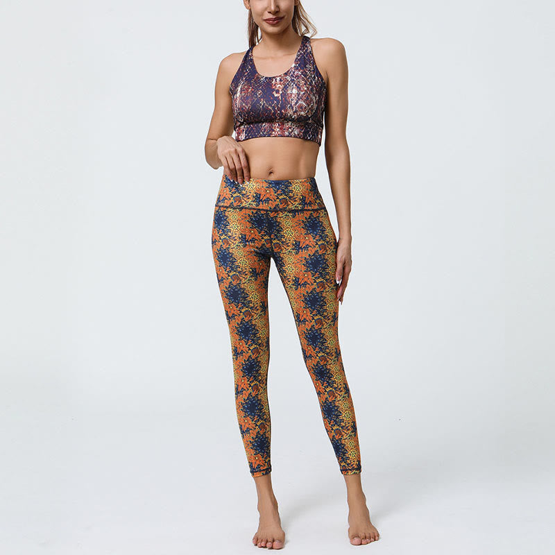 Flowers Geometric Mandalas Print Sports Fitness Yoga High Waist Leggings Women's Pants