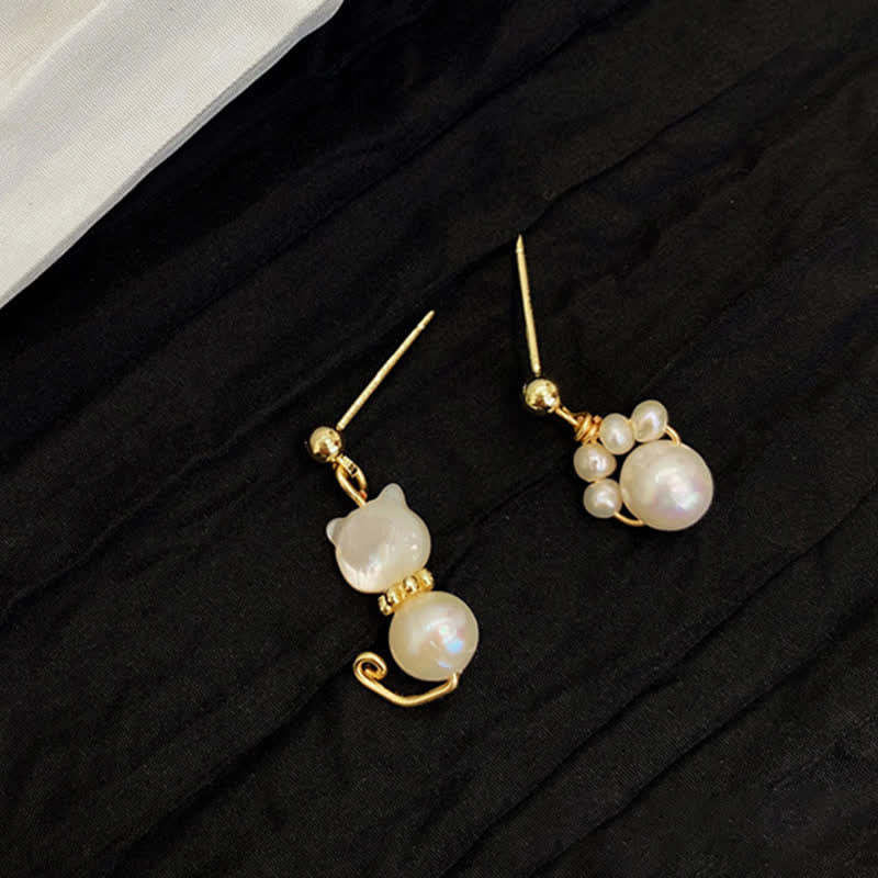 Cute Cat Paw Pearl Wisdom Stud Drop Earrings