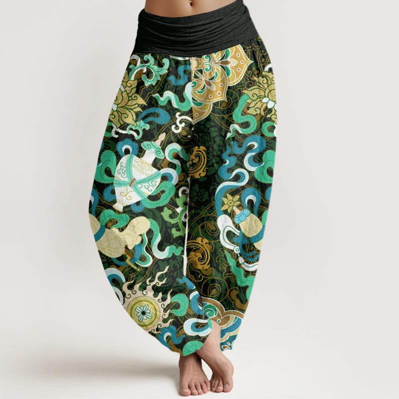 Flowers Vases Fish Mandala Women's Elastic Waist Harem Pants