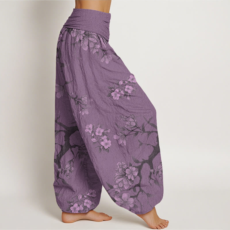 Casual Branches Spring Flowers Women's Elastic Waist Harem Pants