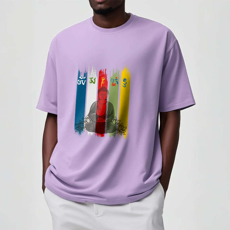 Six True Words 'Om Mani Padme Hum' mystic zen Sitting With Lotus Cotton Tee T-shirt