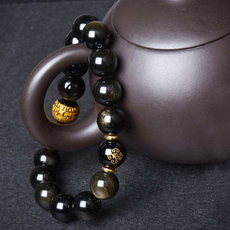 Chinese Zodiac Natal mystic zen Gold Sheen Obsidian Wealth Protection Bracelet
