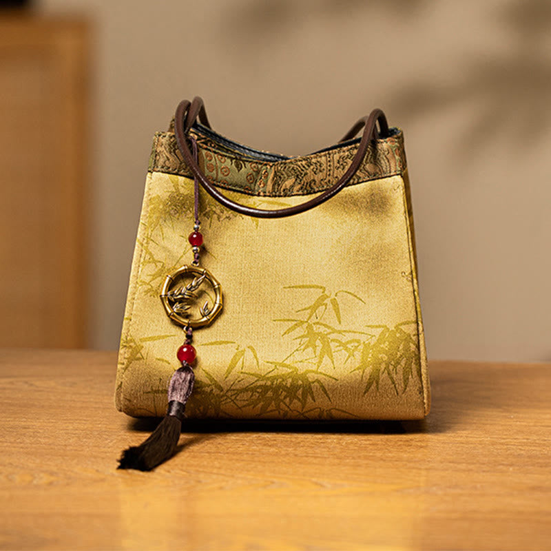 Bamboo Branches Bead Pendant Tassel Xiangyunsha Silk Shoulder Bag Hangbags
