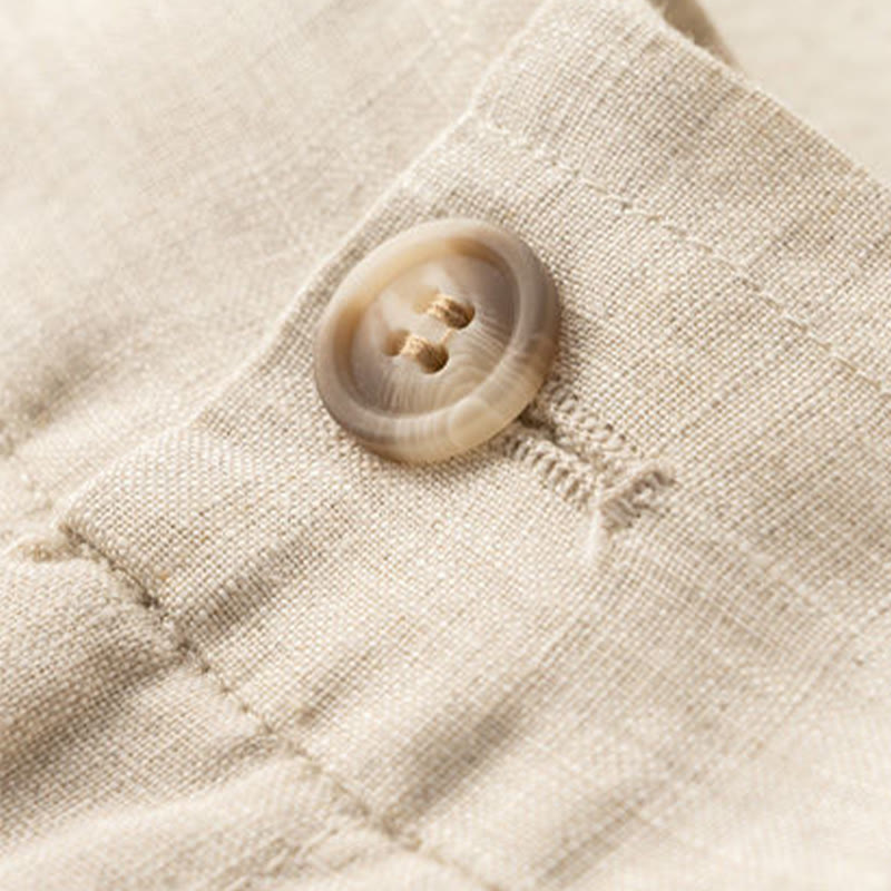 Casual Solid Color Button Zipper Cotton Linen Women's Shorts With Pockets