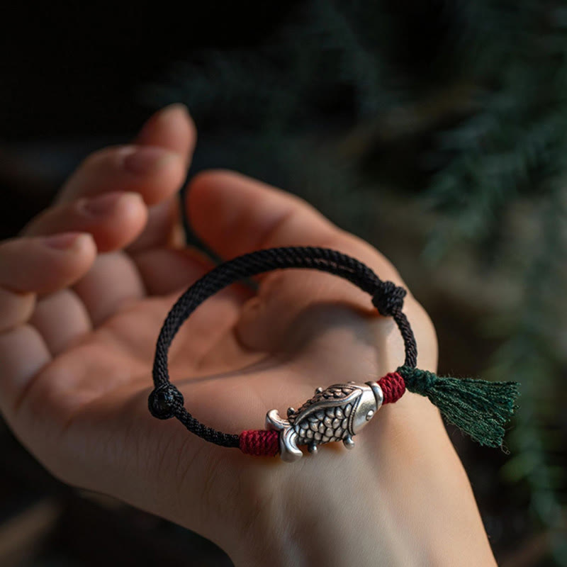 925 Sterling Silver Luck Koi Fish Braided Bracelet