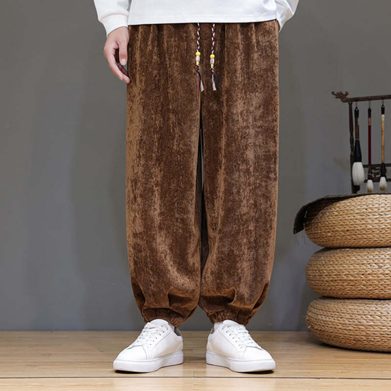 Fall Winter Men's Drawstring Chenille Harem Pants With Pockets