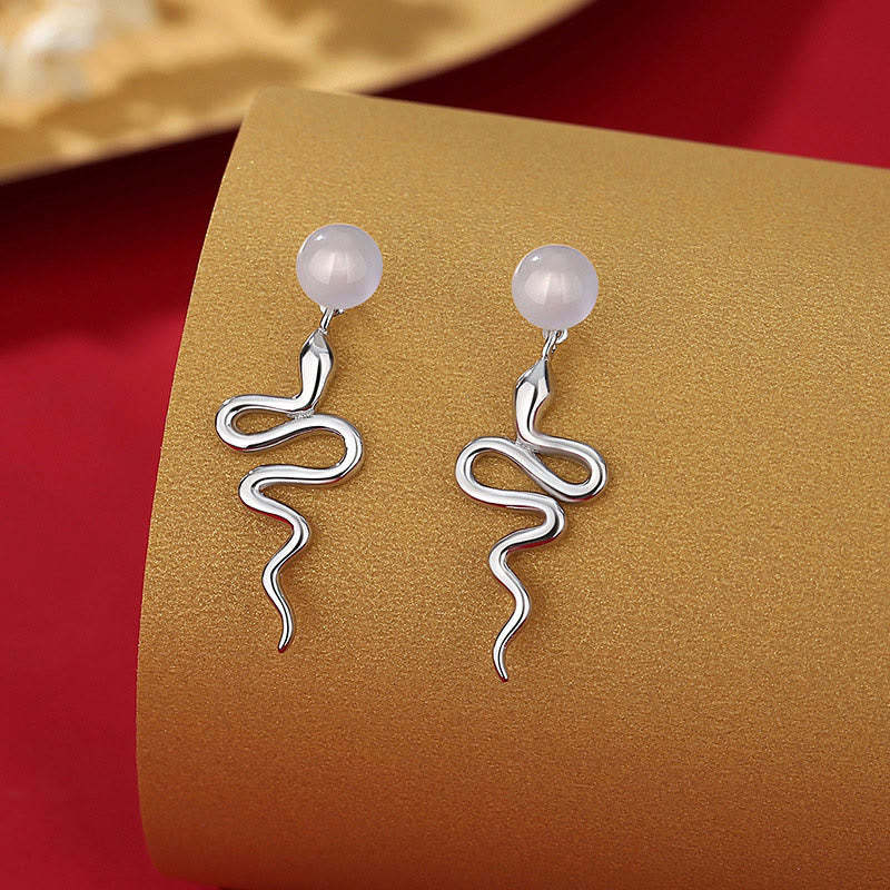 925 Sterling Silver Red Agate Chalcedony Year Of The Snake Blessing Earrings