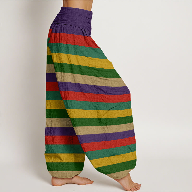 Colorful Stripe Om Mani Padme Hum Women's Elastic Waist Harem Pants