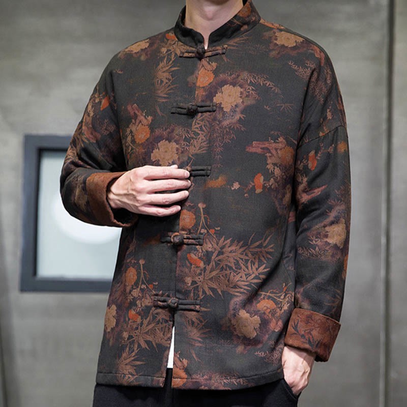 Frog-Button Chinese Tang Suit Long Shirt Cotton Men Jacket Clothing