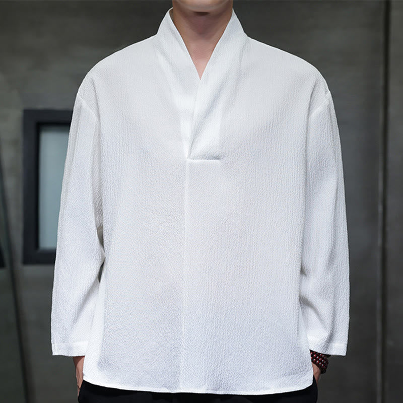 Simple V-Neck Long Sleeve T-Shirt Men Clothing