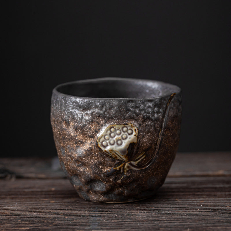 Lotus Pod Leaf Flower Auspicious Clouds Ceramic Teacup Kung Fu Tea Cup
