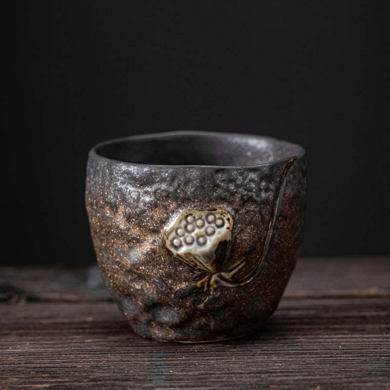 Lotus Pod Leaf Flower Auspicious Clouds Ceramic Teacup Kung Fu Tea Cup