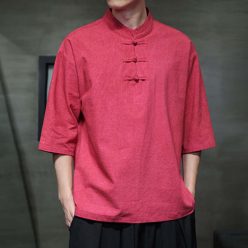 Men's Chinese Frog-Button Tang Suit Half Sleeve Cotton Linen Shirt