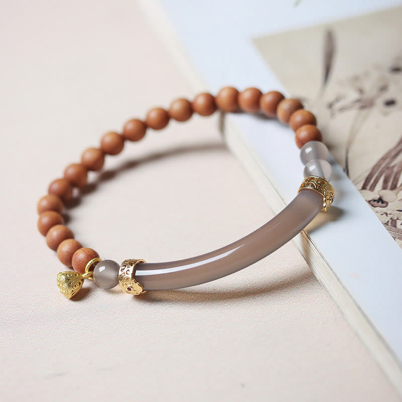 Sandalwood Gray Agate Chalcedony Cuff Half Bracelet Bangle