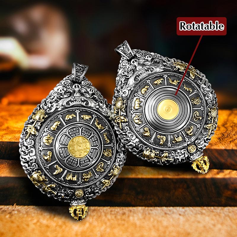 Chinese Zodiac Natal mystic zen Thangka Nine Palaces Eight Diagrams Wealth Rotatable Necklace Pendant