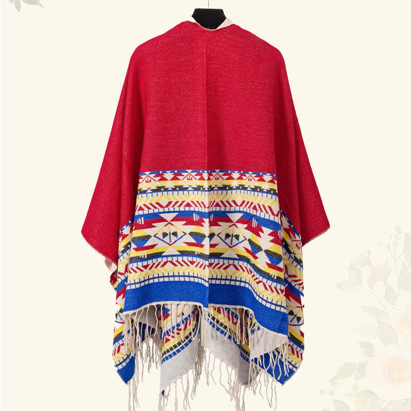 Tibetan Geometric Rhombus Pattern Tassels Shawl Fall Winter Warm Cozy Scarf Wrap