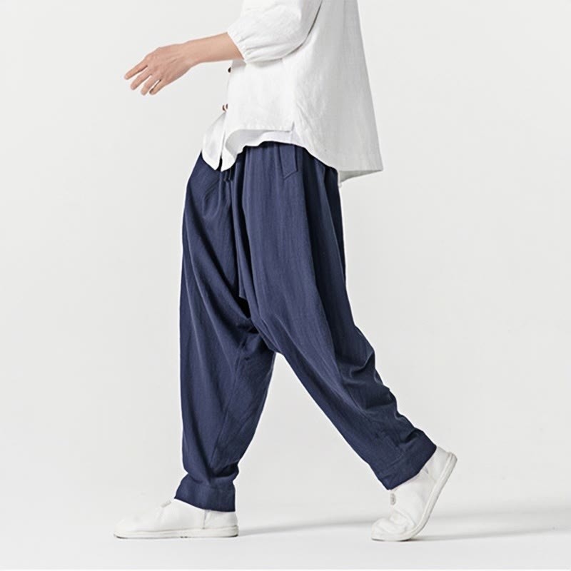 Solid Color Drawstring Men's Harem Pants With PocketsAnkle-Length (9 Length)