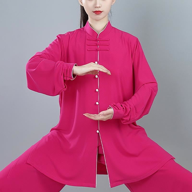 2Pcs Fall Solid Color Frog-Button Tai Chi Meditation Qigong Zen Practice Unisex Cotton Clothing Set
