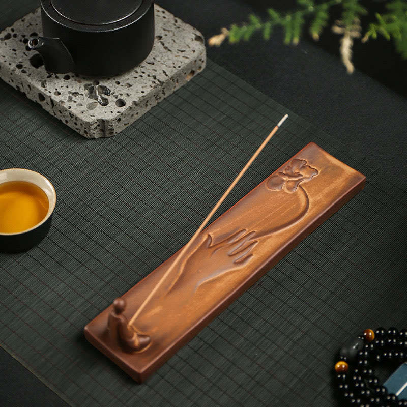 Fisherman Fishing Boat Bamboo mystic zen Hand Lotus Spiritual Healing Ceramic Stick Incense Burner Decoration