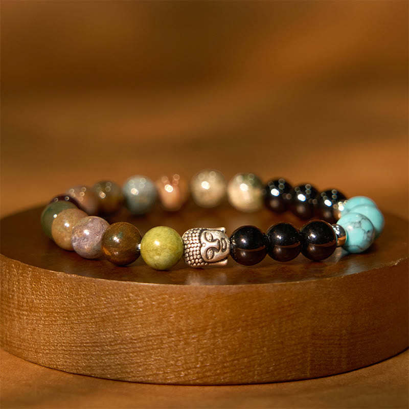Natural Black Onyx White Stone Green Aventurine Tiger Eye Agate Mixed Color mystic zen Head Protection Bracelet