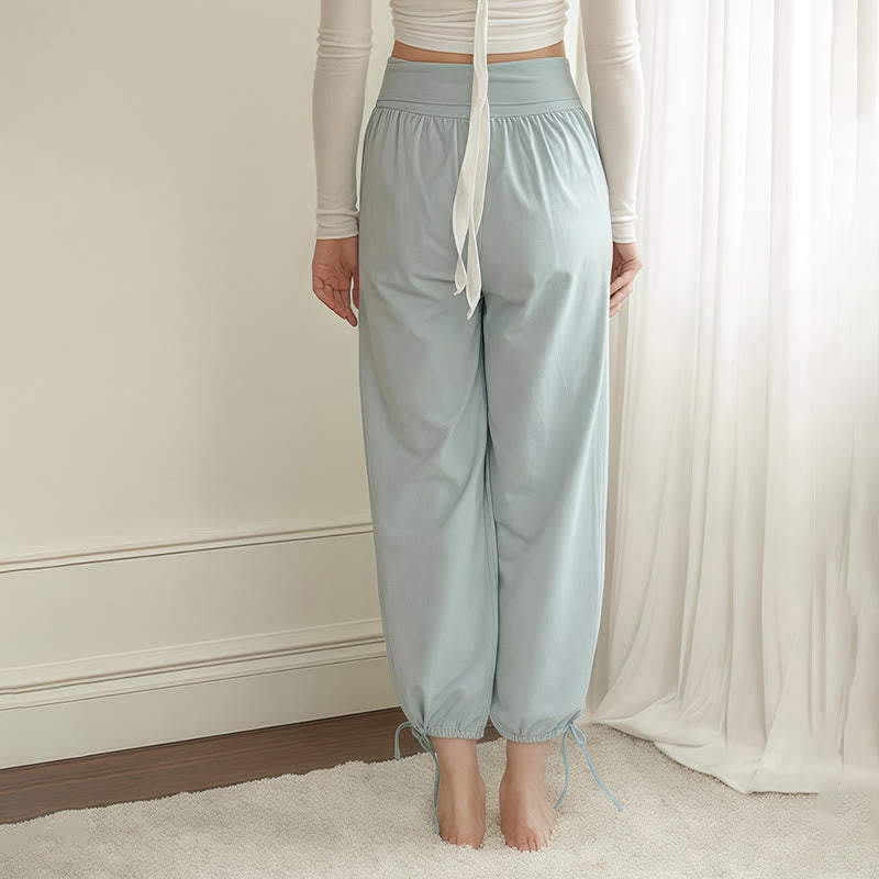 Casual Plain Drawstring Hems Women's Leica Pants With Pockets