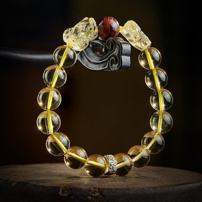 Natural Citrine Double PiXiu Tiger Eye Prosperity Protection Bracelet
