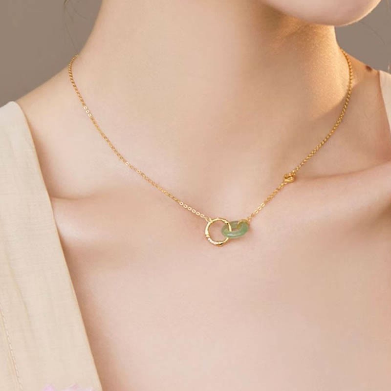 925 Sterling Silver Natural Green Aventurine Peace Buckle Bamboo Coin Prosperity Necklace Pendant