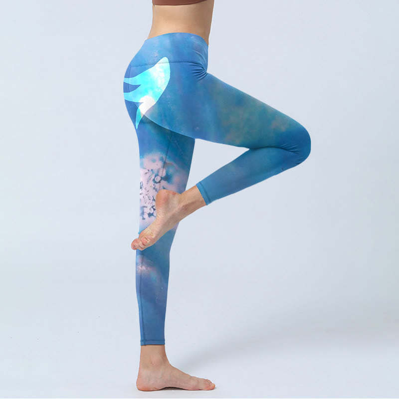 Blue Dolphin Print Fitness Leggings Women's Yoga Pants
