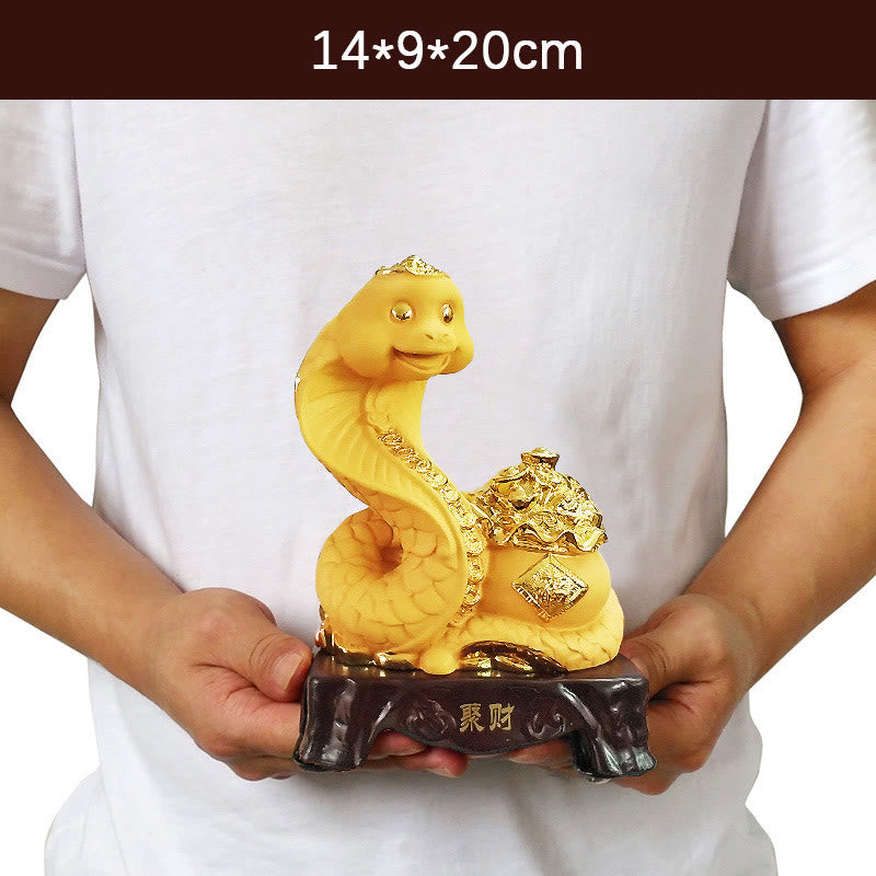 Year Of The Snake Fu Character Treasure Bowl Ingots Gather Wealth Resin Home Statue Decoration