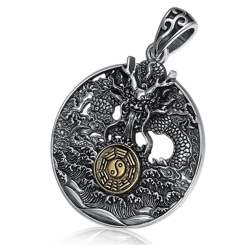 Dragon Waves Yin Yang Bagua Luck Strength Necklace Pendant