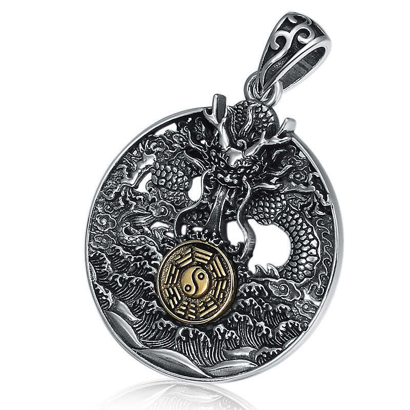 Dragon Waves Yin Yang Bagua Luck Strength Necklace Pendant
