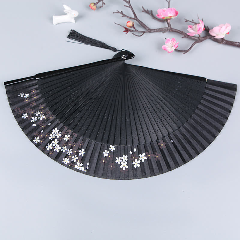 Cherry Blossom Sakura Camellia Handheld Silk Bamboo Folding Fan 21cm