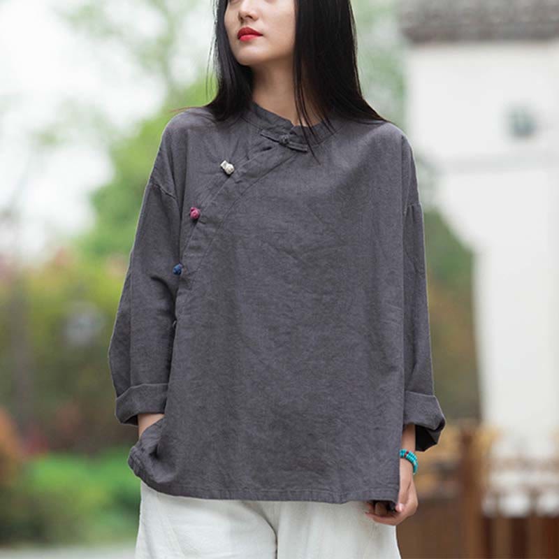 Ramie Linen Blouse Women Shirt Top Chinese Hanfu Style Clothing