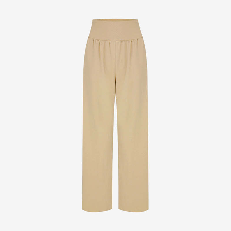 Casual Loose Tie-down Hem Plain High Waist Women's Leica Pants With Pockets