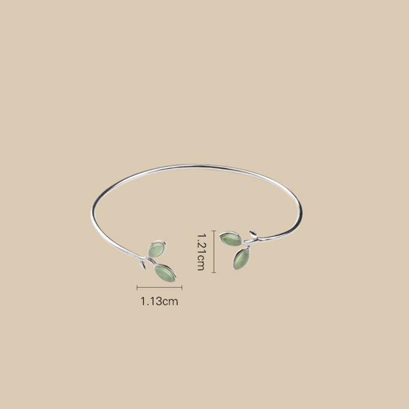 Leaf Pattern Cat Eye Support Cuff Bracelet Bangle