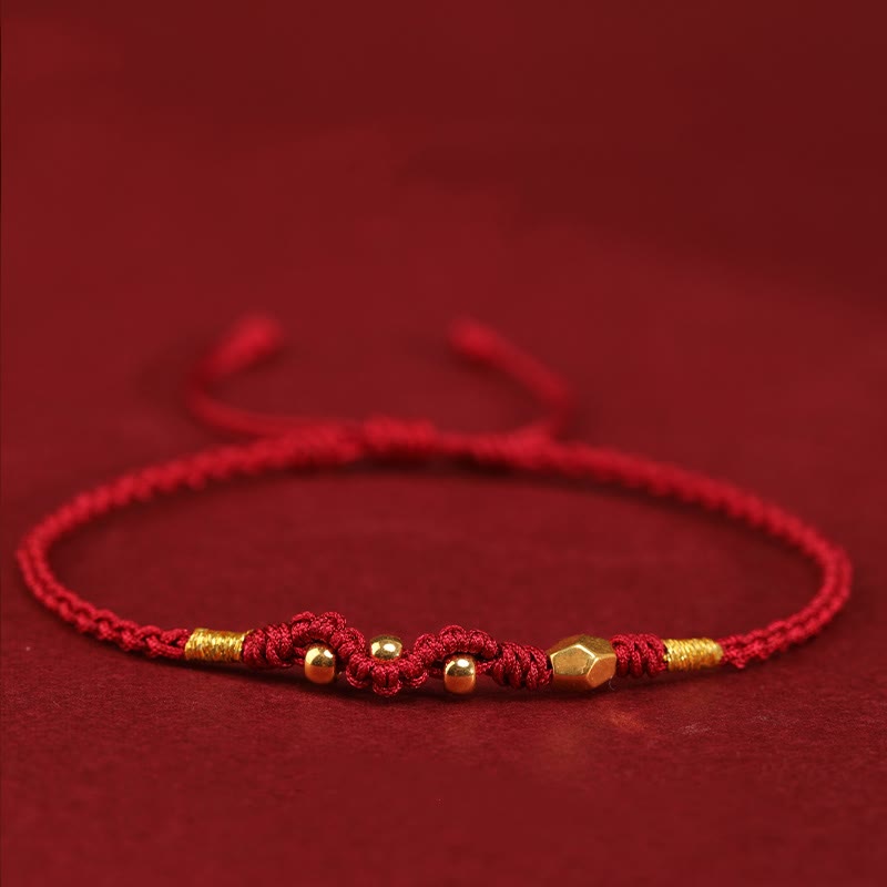 999 Gold Year of the Snake Mini Gold Bead Handmade Luck Protection?Braided Bracelet